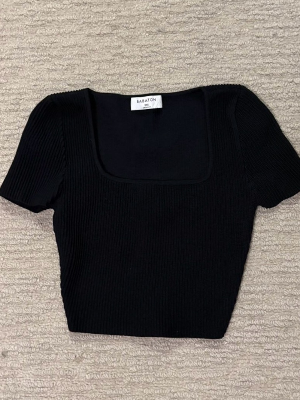 Aritzia Babaton Sculpt Knit Squareneck Top - Black (Size 2XS)